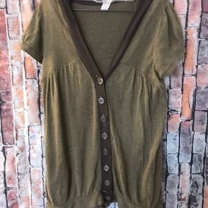 Free People Brown Short Sleeve Button Hoody Shirt